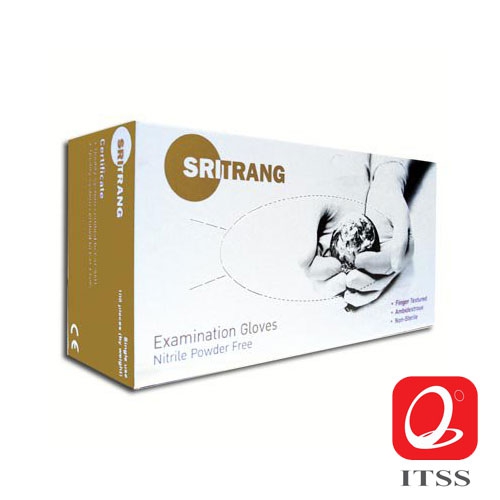 Sri Trang Gloves Nitlre Powder Free: ถุงมือยางไนไตรล์ สีทอง 9"